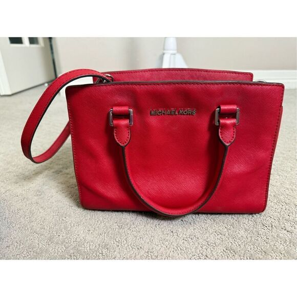 Michael Kors Leather Selma Red Tote Satchel Medium - Picture 12 of 12